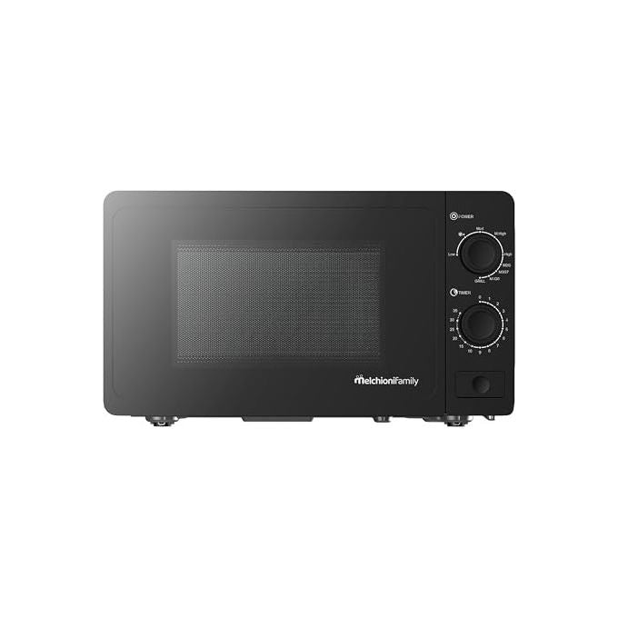 Melchioni family forno a microonde con grill, 20 litri, 800W, 9 livelli di potenza, timer 35 minuti, piatto in vetro, nero