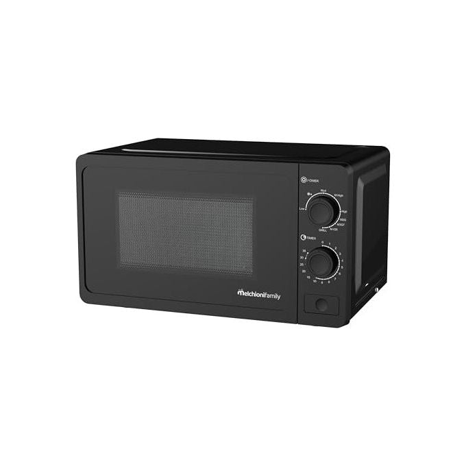 Melchioni family forno a microonde con grill, 20 litri, 800W, 9 livelli di potenza, timer 35 minuti, piatto in vetro, nero