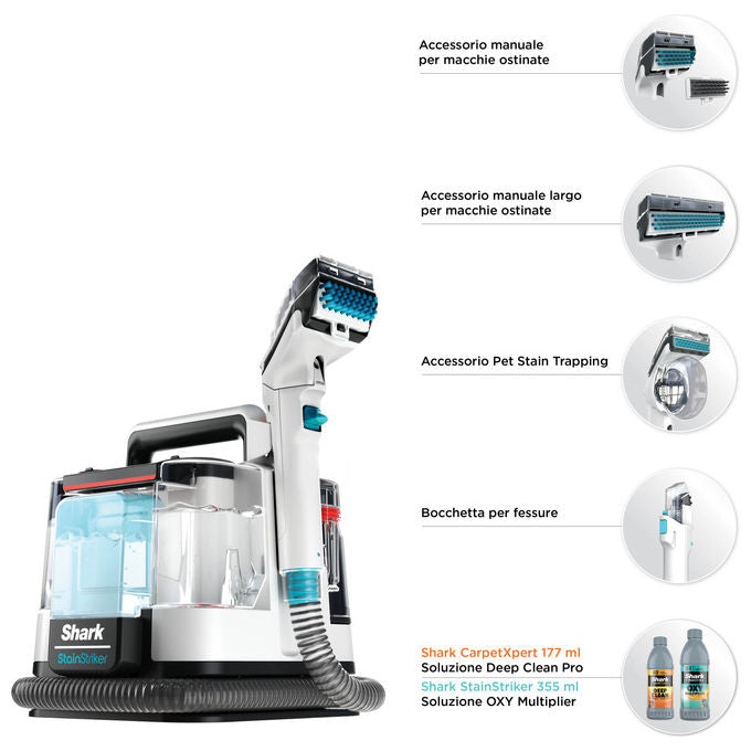 Shark StainStriker PX200EUT, smacchiatore portatile, 450 W, doppia soluzione detergente, tappeti e tappezzeria, animali domestici, 1,25 L