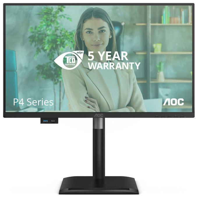 AOC 24P4CV monitor 23,8 pollici IPS Full HD 120Hz, USB-C 96W, hub USB 3.2, KVM, ethernet, regolazione altezza