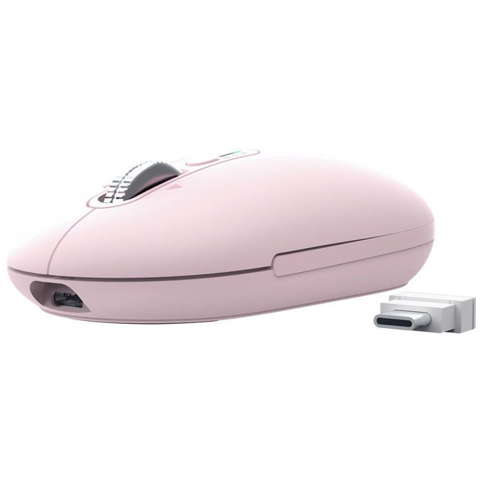 Trust Seron Slim Multi, mouse wireless ambidestro, Bluetooth e USB, ottico 3200 DPI, 7 tasti silenziosi, hyperscroll, ricaricabile, rosa