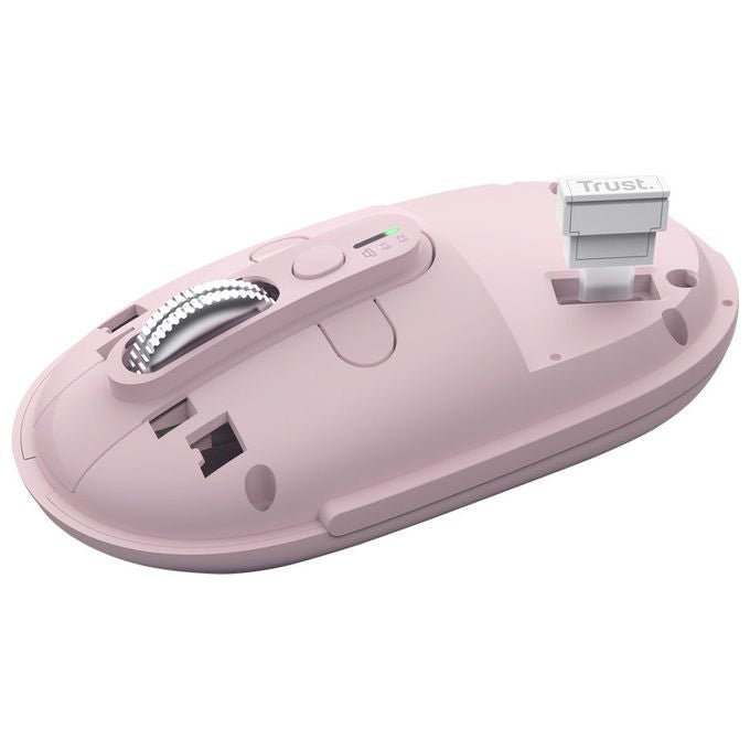 Trust Seron Slim Multi, mouse wireless ambidestro, Bluetooth e USB, ottico 3200 DPI, 7 tasti silenziosi, hyperscroll, ricaricabile, rosa