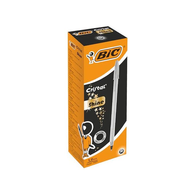 Bic Cristal Glacé penne a sfera con cappuccio, inchiostro nero, punta media 1 mm, fusto argento, confezione da 20 pezzi