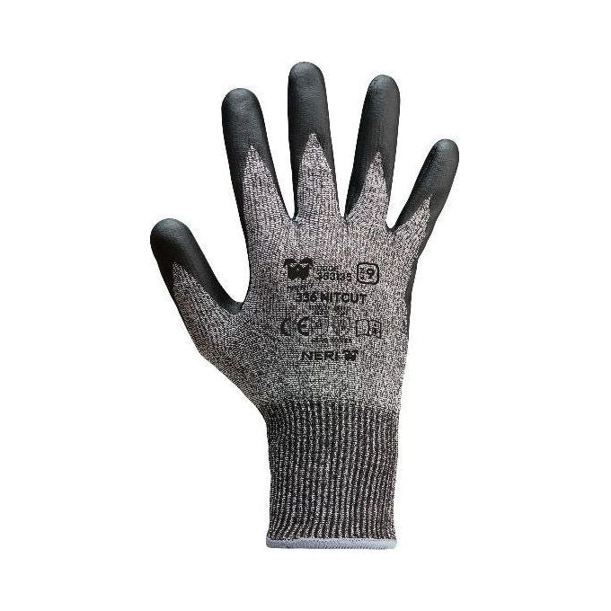 Neri Safety guanti antitaglio 336 Nitcut, calibro 13, poliestere e fibra di acciaio, palmo in nitrile, touch screen, taglia 8, confezione 12 paia
