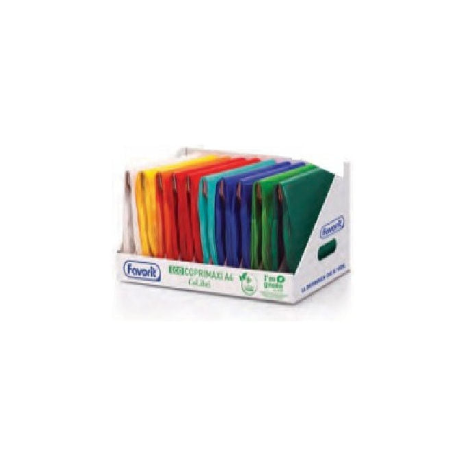 Favorit coprimaxi Colibri laccati A4, 300 pz, eco-polietilene bio-based 180 my, tasche interne, portanome, colori assortiti
