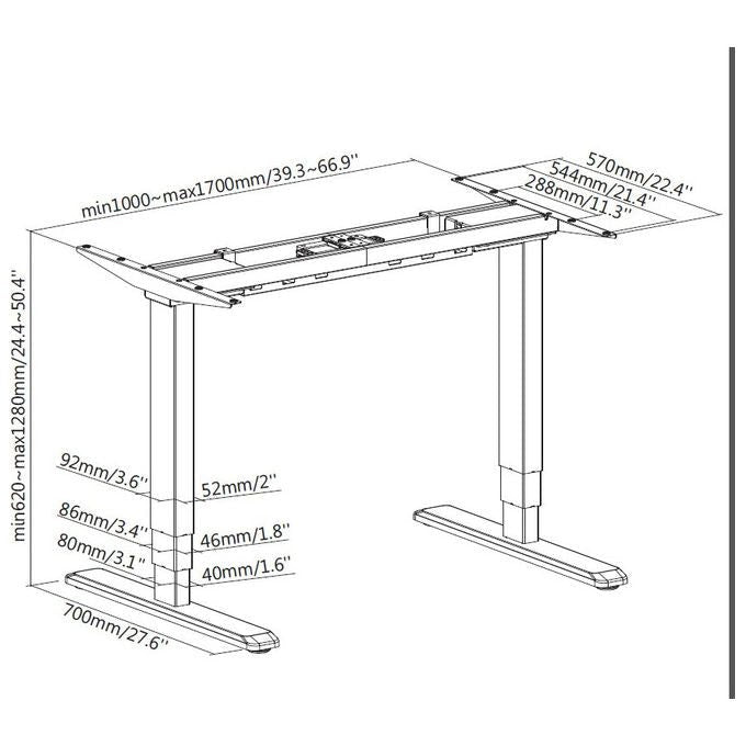 Equip telaio elettrico sit stand per scrivania, doppio motore, ergonomico, altezza da 62 a 128 cm, portata 125 kg, nero, 650805