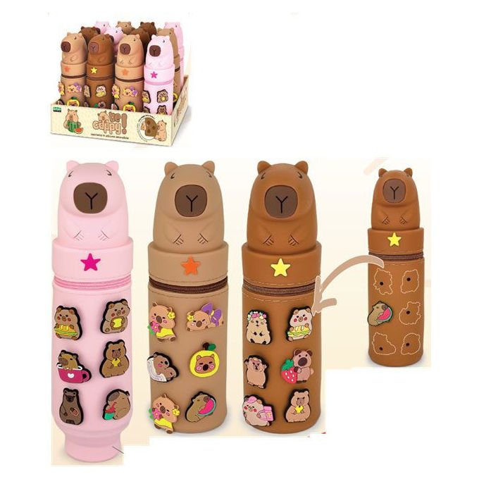 Lebez astuccio silicone capibara, estensibile, con pins removibili, colori assortiti, Ø 6 cm, h. 22-25,5 cm
