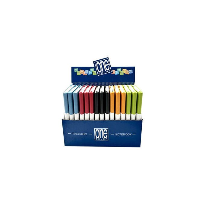 Blasetti taccuino one color A5, copertina morbida ecopelle, colori assortiti, righe, 96 fogli 70 gr, elastico, espositore 15 pezzi