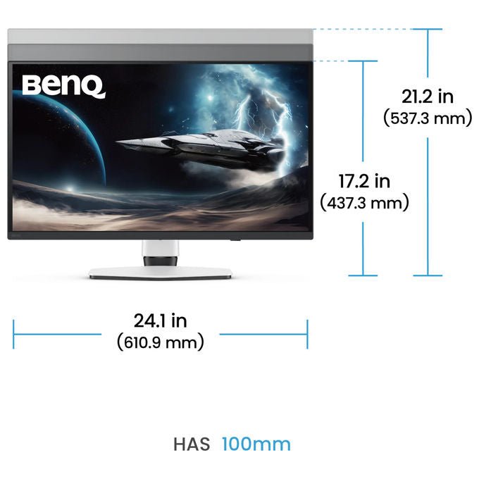 BenQ Mobiuz EX271UZ, monitor gaming OLED 26,5 pollici, 4K Ultra HD, 240 Hz, 0,03 ms, FreeSync Premium Pro, HDMI 2.1, USB-C 90W, nero, bianco