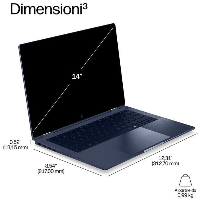 HP EliteBook X G2i, notebook 14 pollici, Intel Core Ultra X7 358H, 32 GB RAM, 1 TB SSD, display OLED 3K, Wi-Fi 7, Windows 11 Pro, blu