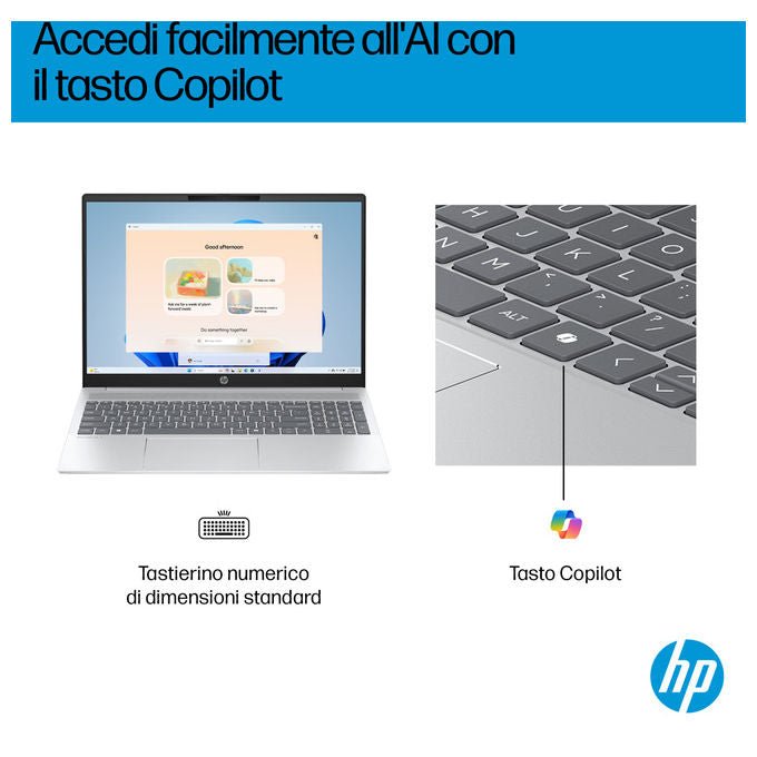 HP notebook OmniBook 5 AI, Intel Core Ultra 7 255U, 16'' OLED 2K, 16 GB RAM, 1 TB SSD NVMe, Wi-Fi 6, Windows 11 Home, argento
