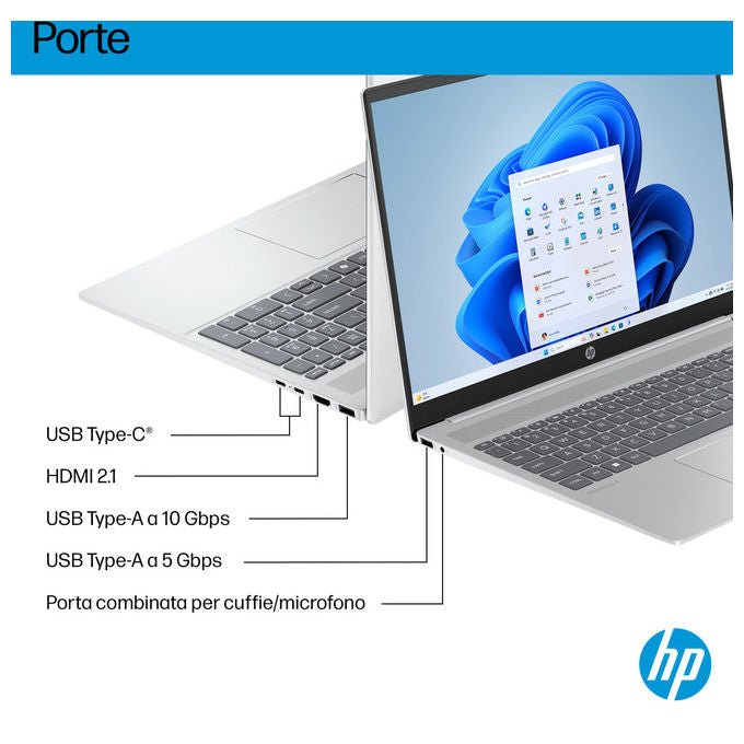 HP notebook OmniBook 5 AI, Intel Core Ultra 7 255U, 16'' OLED 2K, 16 GB RAM, 1 TB SSD NVMe, Wi-Fi 6, Windows 11 Home, argento