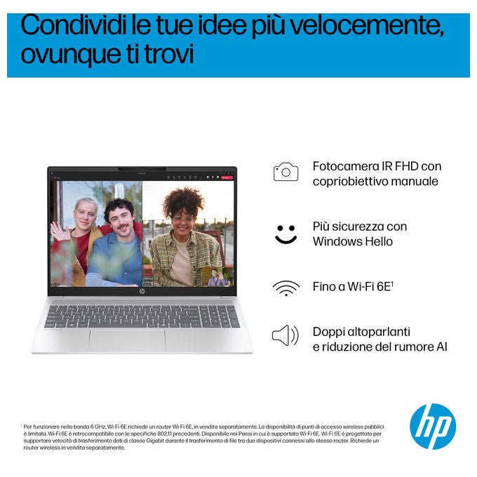 HP notebook OmniBook 5 AI, Intel Core Ultra 7 255U, 16'' OLED 2K, 16 GB RAM, 1 TB SSD NVMe, Wi-Fi 6, Windows 11 Home, argento