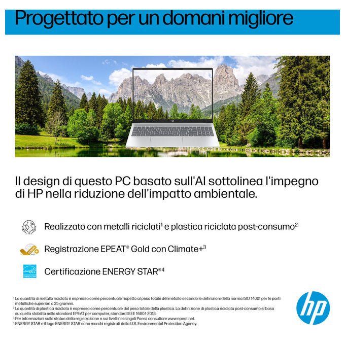 HP notebook OmniBook 5 AI, Intel Core Ultra 7 255U, 16'' OLED 2K, 16 GB RAM, 1 TB SSD NVMe, Wi-Fi 6, Windows 11 Home, argento