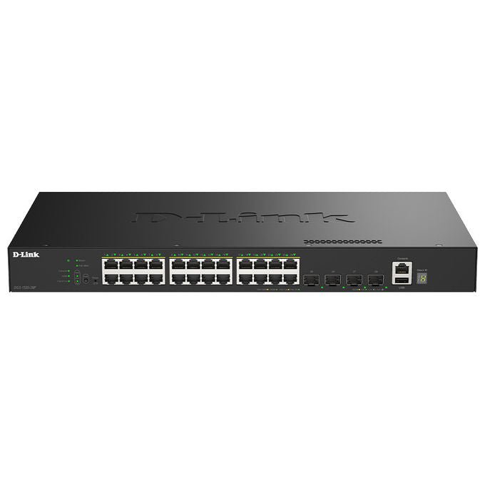 D-Link switch gestito smart DGS-1530-28P-E, 24 porte Gigabit PoE+, 4 slot SFP+ 10G, 370W, Layer 2, 128 Gbps