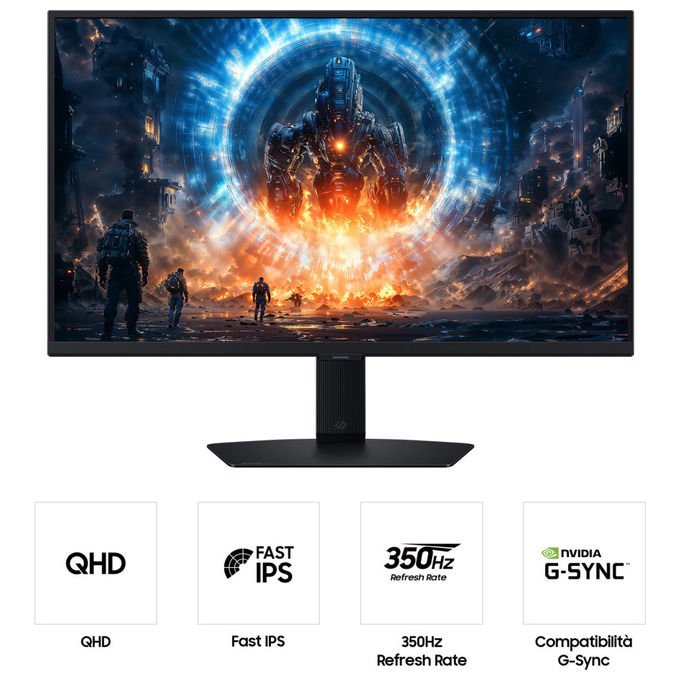 Samsung monitor gaming Odyssey G6 G60F, 27 pollici, QHD 2560x1440, 350 Hz, 1 ms, IPS, DisplayHDR 400, FreeSync Premium, G-Sync, nero