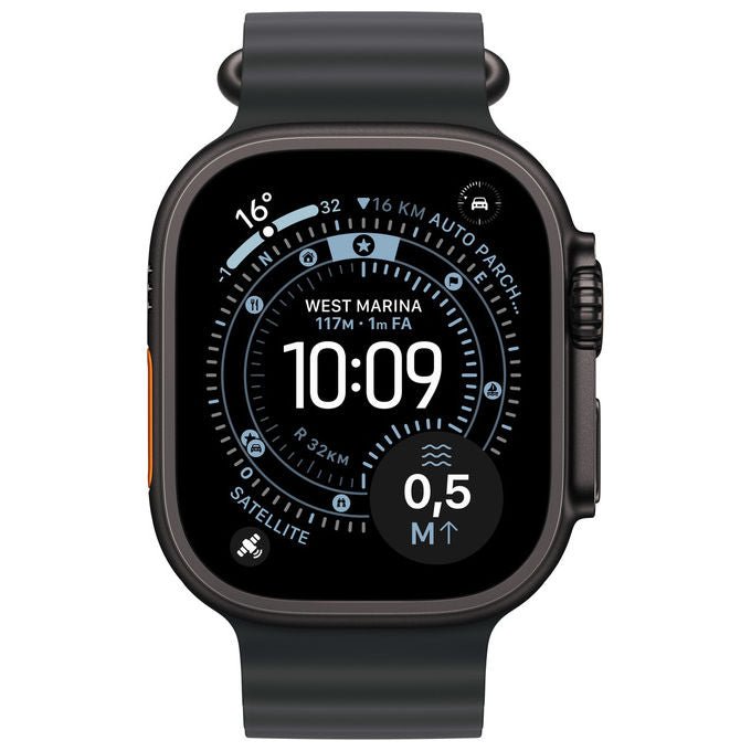 Apple Watch Ultra 3, smartwatch GPS + Cellular, cassa 49mm titanio nero, band Ocean nero, display OLED 3000 nit, autonomia 72h, impermeabile 100m