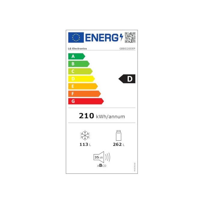 LG frigorifero combinato Total No Frost, GBBSJ20DEP, 375 L, 203 cm, classe D, 60 cm, nero