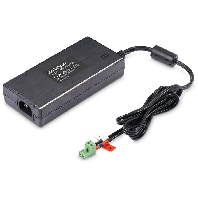 StarTech.com adattatore di alimentazione universale 160w, 24v 6,6a, ingresso 100-240v ac, morsettiera 2 e 3 poli, cavo 1,2m, per hub usb industriali, nero