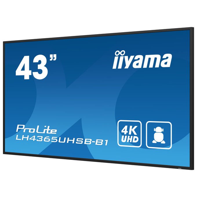 Iiyama ProLite LH4365UHSB-B1, monitor 43 pollici segnaletica digitale, 4K UHD, 800 cd-m², Android 11, 24-7, Wi-Fi, nero
