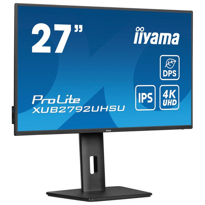 Iiyama ProLite XUB2792UHSU-B6, monitor 27 pollici, 4K Ultra HD IPS, 60Hz, 4ms, hub USB 3.2, USB-C, altoparlanti integrati, regolazione altezza, nero
