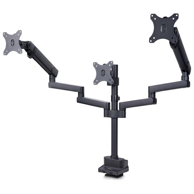 StarTech.com supporto tre monitor fino a 27 pollici, VESA 75x75 e 100x100, bracci a molla senza attrezzi, morsetto a C, nero
