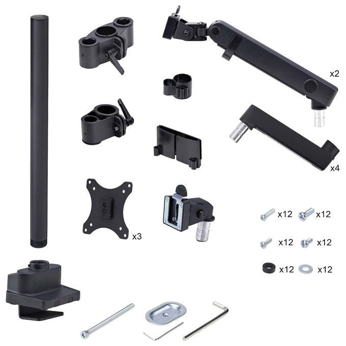 StarTech.com supporto tre monitor fino a 27 pollici, VESA 75x75 e 100x100, bracci a molla senza attrezzi, morsetto a C, nero