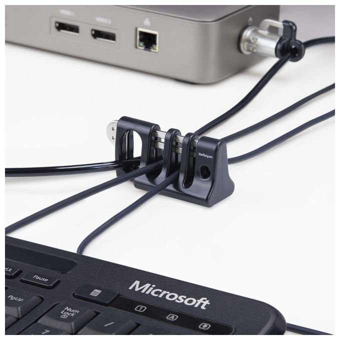 StarTech.com blocco sicurezza cavi periferiche, tastiera e mouse, 3 slot, compatibile lucchetto laptop, nero, antifurto scrivania