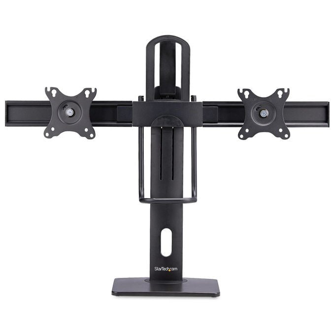 StarTech.com supporto da tavolo per due monitor, barra trasversale, schermi fino a 27 pollici, vesa 75x75 e 100x100, altezza regolabile, 6 kg per display, nero