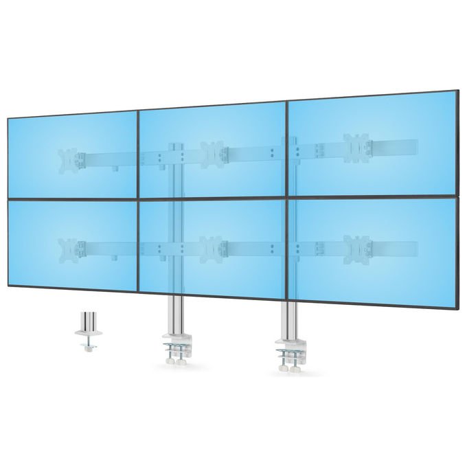 StarTech.com supporto scrivania per 6 monitor, fino a 32'', configurazione 3x2, VESA 75x75 e 100x100 mm, regolabile, bianco
