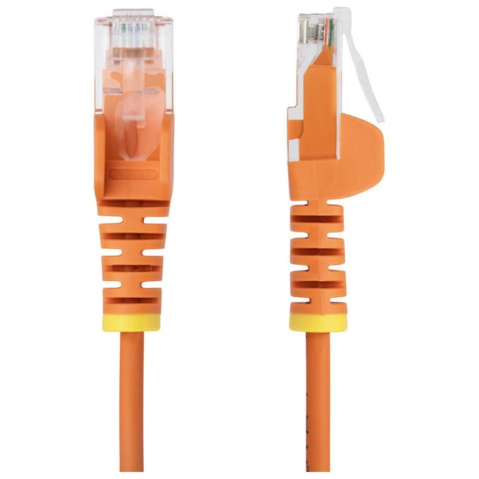 StarTech.com cavo ethernet cat6 slim arancione 1,5m, patch utp rj45 antigroviglio, rame puro 28awg, gigabit 1000 mbit-s, PoE++, testato Fluke, guaina LSZH
