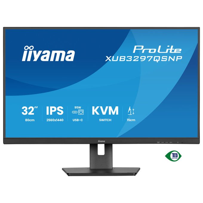 Iiyama ProLite XUB3297QSNP-B1 monitor 32 pollici, IPS QHD 2560x1440, dock USB-C 95W, KVM integrato, LAN, 100Hz, altoparlanti, nero