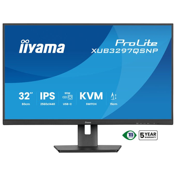 Iiyama ProLite XUB3297QSNP-B1 monitor 32 pollici, IPS QHD 2560x1440, dock USB-C 95W, KVM integrato, LAN, 100Hz, altoparlanti, nero