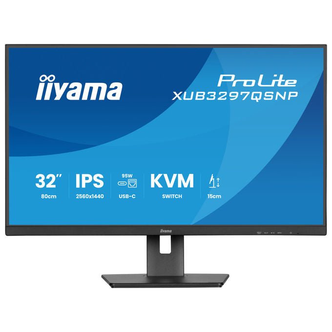 Iiyama ProLite XUB3297QSNP-B1 monitor 32 pollici, IPS QHD 2560x1440, dock USB-C 95W, KVM integrato, LAN, 100Hz, altoparlanti, nero