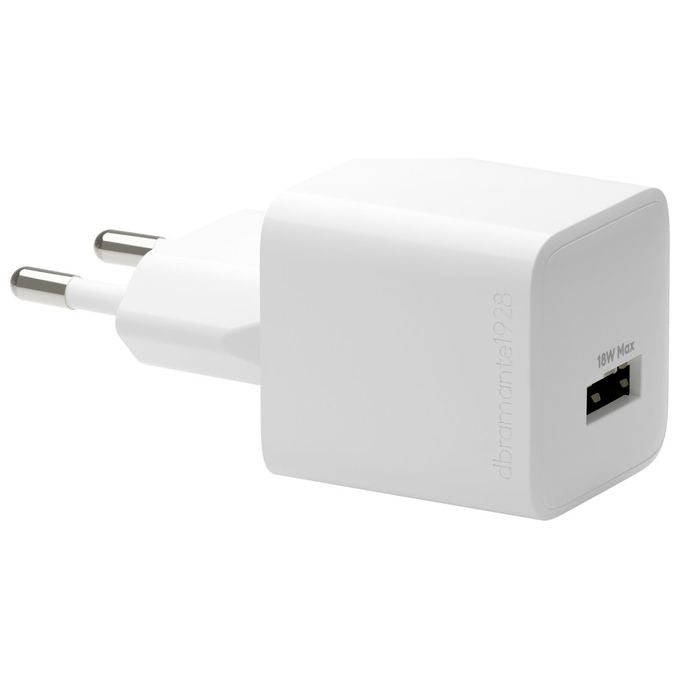 Dbramante1928 caricabatterie da muro USB-A 18W, re-charge pro, ricarica rapida, GaN, plastica riciclata, universale, bianco