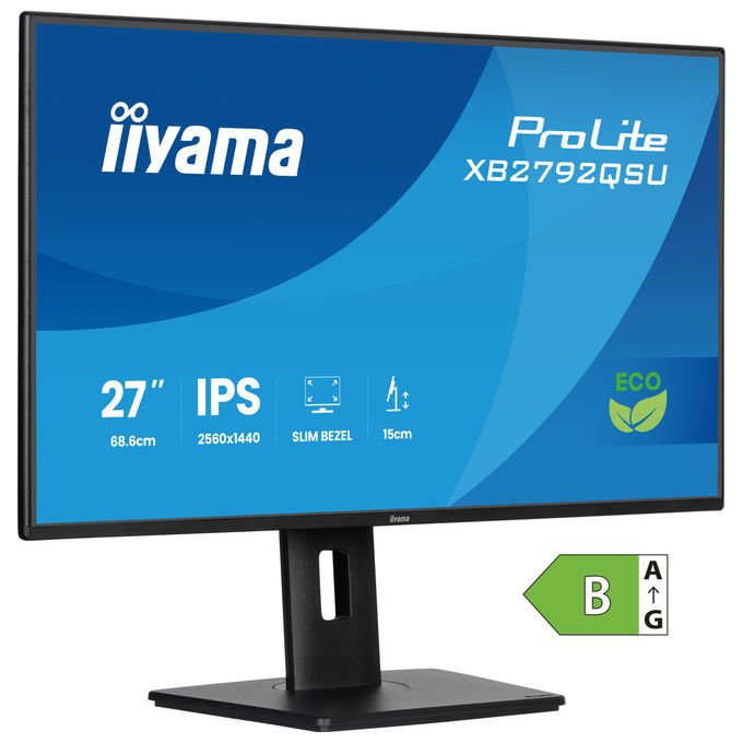 Iiyama ProLite XB2792QSU-B1 monitor 27 pollici, IPS QHD 2560x1440, 120 Hz, 3 ms, hub USB 3.2, altoparlanti, Adaptive Sync, nero