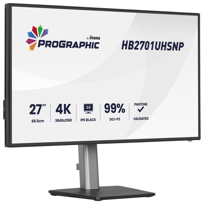 Iiyama monitor 27 pollici 4K UHD, ProGraphic HB2701UHSNP-B1, pannello IPS Black, 99% DCI-P3, USB-C 96W, KVM integrato, Ethernet, Nero