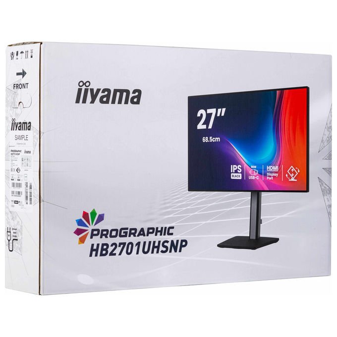 Iiyama monitor 27 pollici 4K UHD, ProGraphic HB2701UHSNP-B1, pannello IPS Black, 99% DCI-P3, USB-C 96W, KVM integrato, Ethernet, Nero
