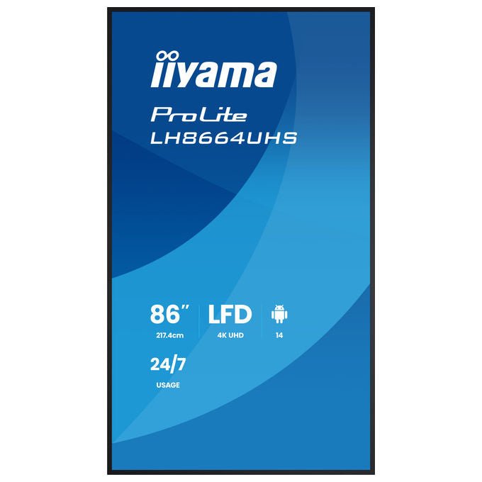 Iiyama LH8664UHS-B3AG display segnaletica digitale 85,6 pollici, 4K Ultra HD, Android 14, 500 cd-m², Wi-Fi, 24-7, nero