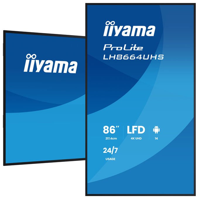 Iiyama LH8664UHS-B3AG display segnaletica digitale 85,6 pollici, 4K Ultra HD, Android 14, 500 cd-m², Wi-Fi, 24-7, nero