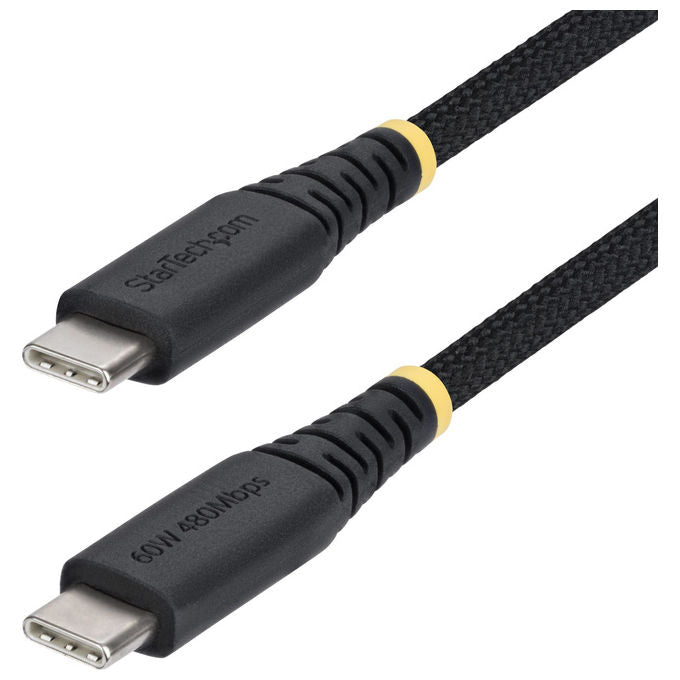 StarTech cavo di ricarica usb-c 2m, 60w 3a power delivery, nylon intrecciato tpe, usb 2.0, connettori nichelati, nero