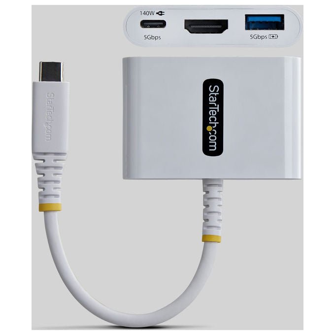 StarTech.com adattatore multiporta USB-C, HDMI 4K 60Hz, ricarica PD 140W, hub USB 5Gbps, mini dock, bianco