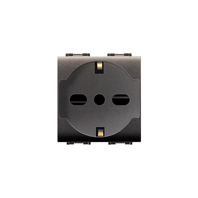 Elettrocanali kit preassemblato IP40, contenitore da parete grigio 2 moduli, presa trivalente italiana tedesca 10-16A bianca, ECL40501WH-40