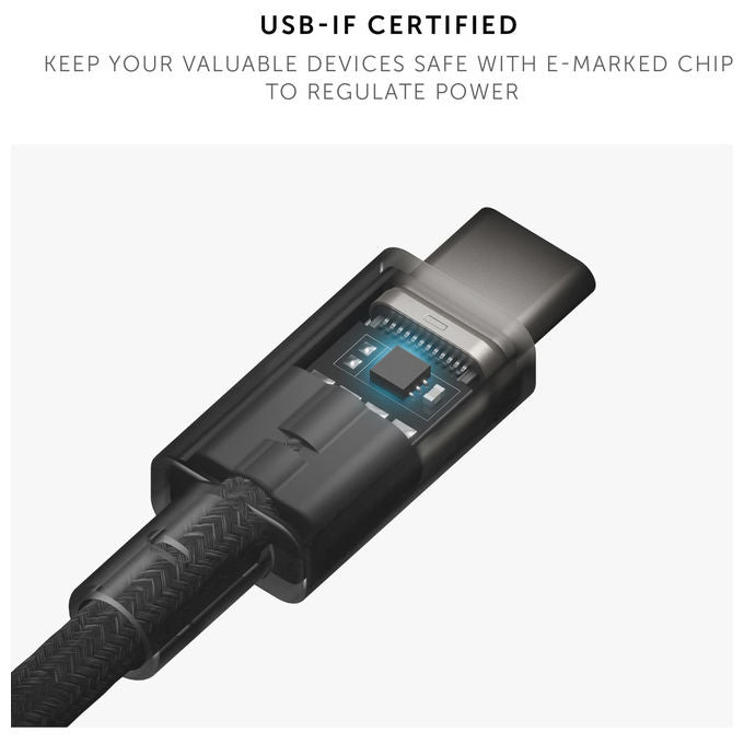 Native Union cavo USB-C Belt Cable Pro, 240W, 2,4 m, nylon intrecciato Kevlar, ricarica rapida, indicatore LED, cinturino in pelle, verde ardesia