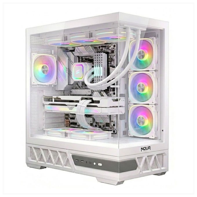 Noua Orizon MH100, case PC gaming ATX mid tower, vetro temperato e mesh, ventola ARGB PWM, USB 3.0 e Type-C, raffreddamento liquido 360 mm, bianco