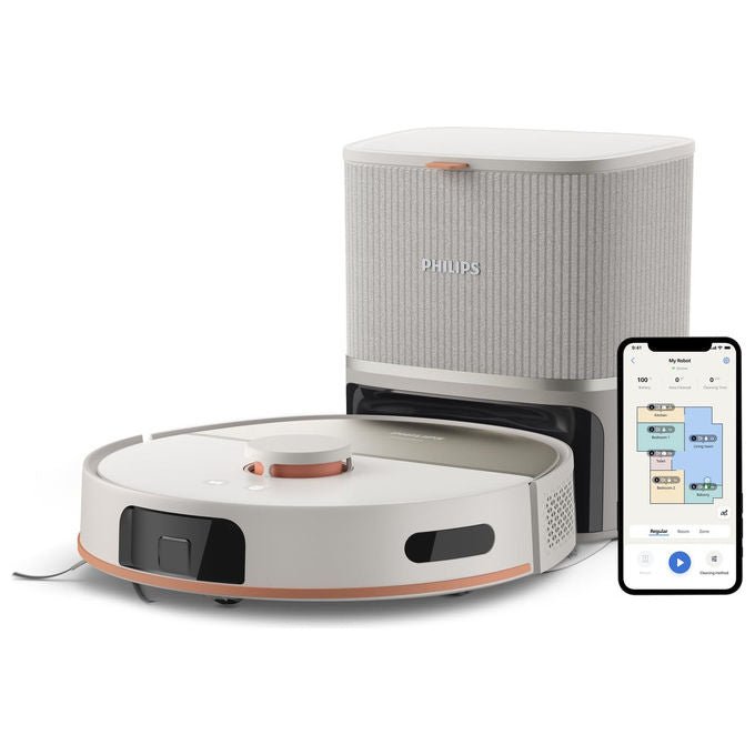 Philips robot aspirapolvere lavapavimenti HomeRun serie 5000, 10.000 Pa, auto-svuotamento, navigazione laser, 200 min, XU5100-20