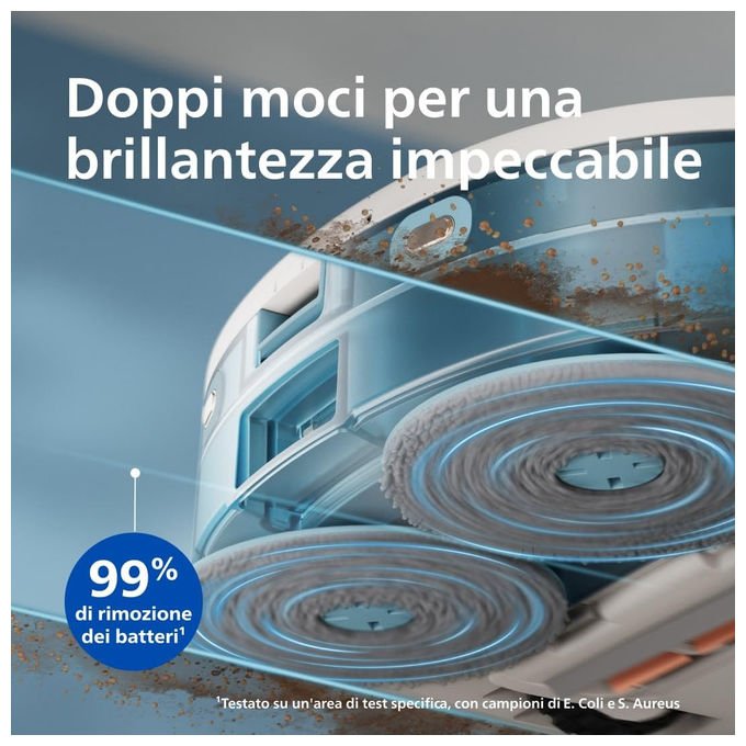Philips robot aspirapolvere lavapavimenti HomeRun serie 5000, 10.000 Pa, auto-svuotamento, navigazione laser, 200 min, XU5100-20