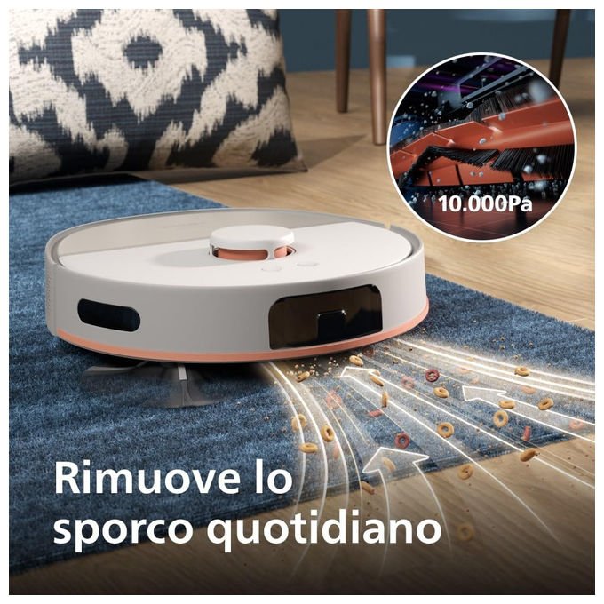 Philips robot aspirapolvere lavapavimenti HomeRun serie 5000, 10.000 Pa, auto-svuotamento, navigazione laser, 200 min, XU5100-20