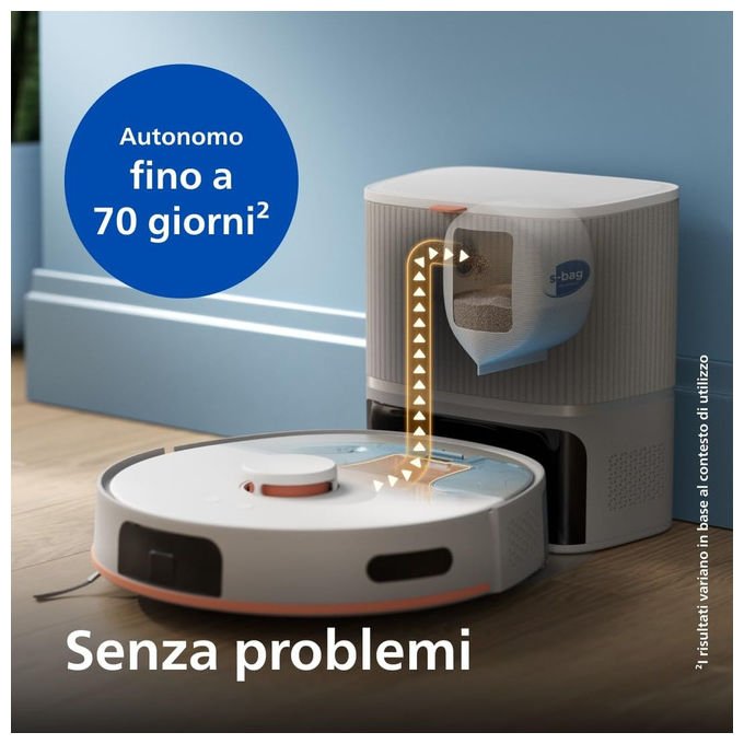 Philips robot aspirapolvere lavapavimenti HomeRun serie 5000, 10.000 Pa, auto-svuotamento, navigazione laser, 200 min, XU5100-20