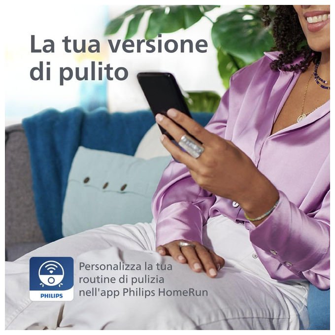 Philips robot aspirapolvere lavapavimenti HomeRun serie 5000, 10.000 Pa, auto-svuotamento, navigazione laser, 200 min, XU5100-20